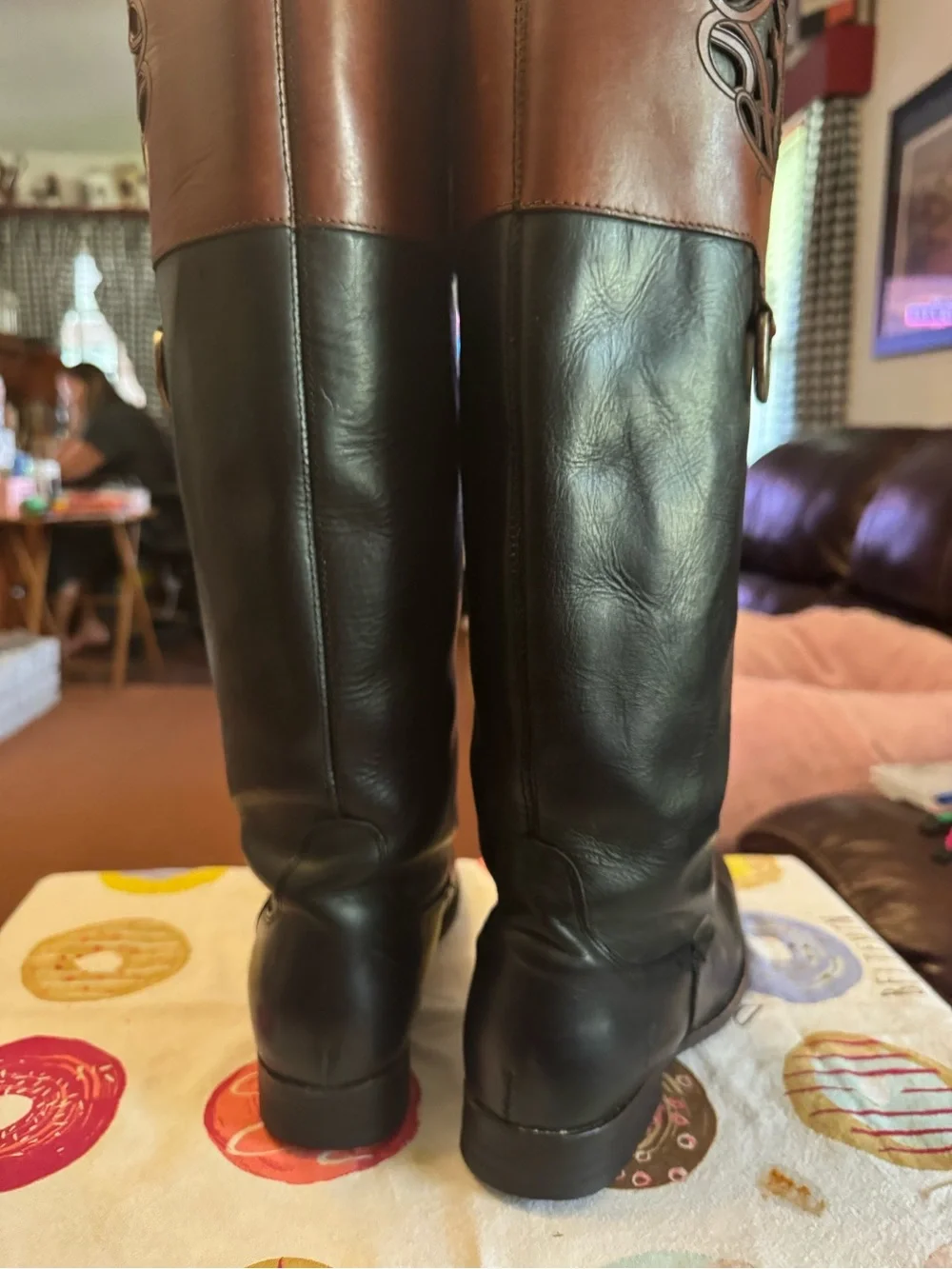 FRYE AND CO. Two-Tone Over-the-Knee Boots — Black and Brown